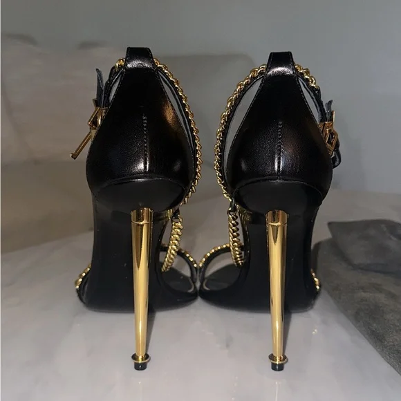 Tom Ford Black and Gold Chain Heels - Picture 10 of 16